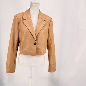 Bagatelle Cropped Faux Leather Blazer Jacket Camel Sz M Y2K Revival Minimalist